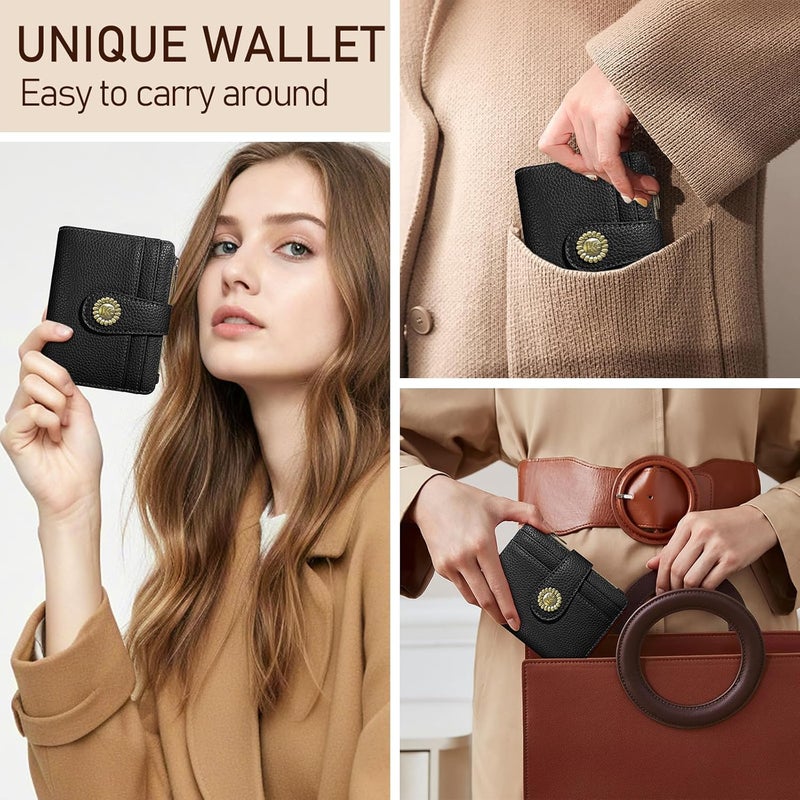 Kelvoris Small Rfid Women Wallet Bifold Zipper Coin Pocket PU Leather Compact Cash Credit Card Holder Travel Wallet for Female Ladies Teen Girls 1 ID Window 10 Card Slots Black - Image 2